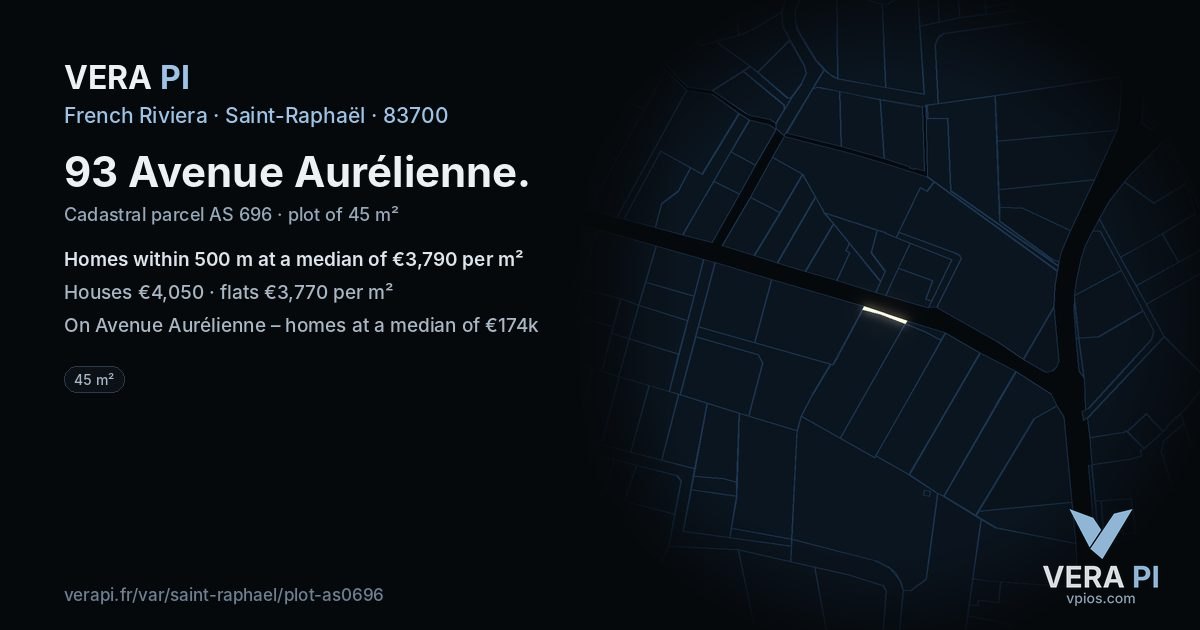 93 Avenue Aurélienne, Saint-Raphaël at night – the plot lit, the parcels around coloured by the prices near them