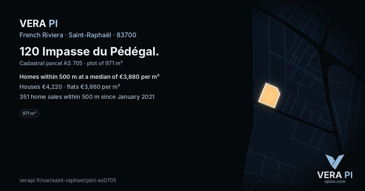 120 Impasse du Pédégal, Saint-Raphaël at night – the plot lit, the parcels around coloured by the prices near them