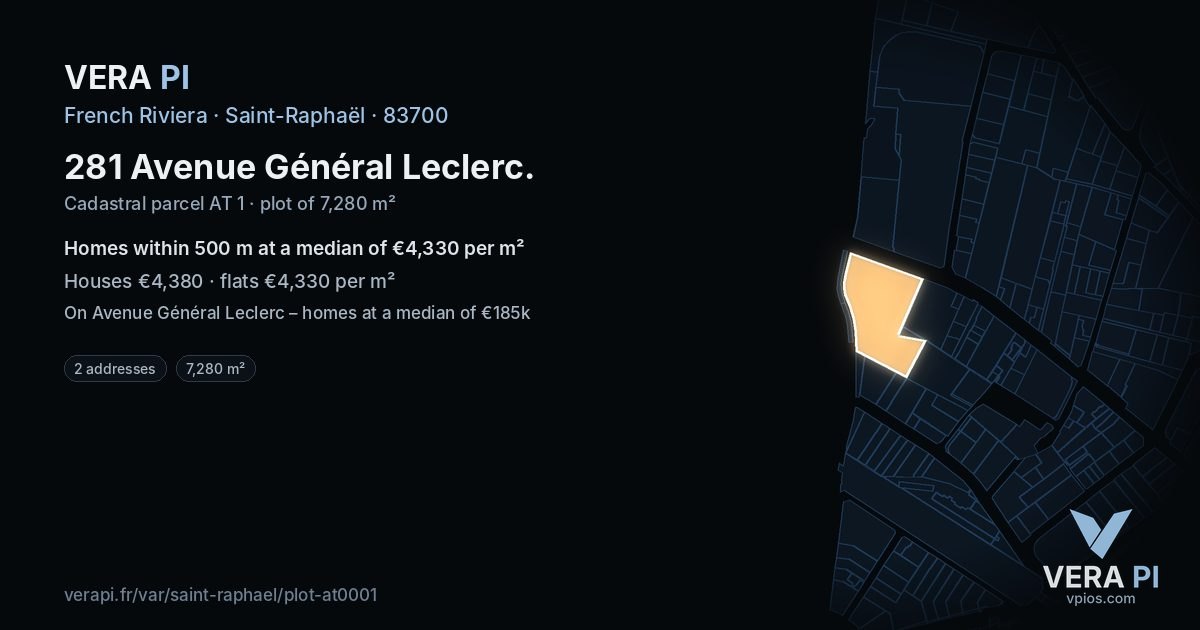 281 Avenue Général Leclerc, Saint-Raphaël at night – the plot lit, the parcels around coloured by the prices near them