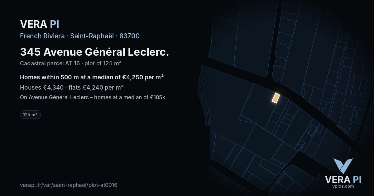 345 Avenue Général Leclerc, Saint-Raphaël at night – the plot lit, the parcels around coloured by the prices near them