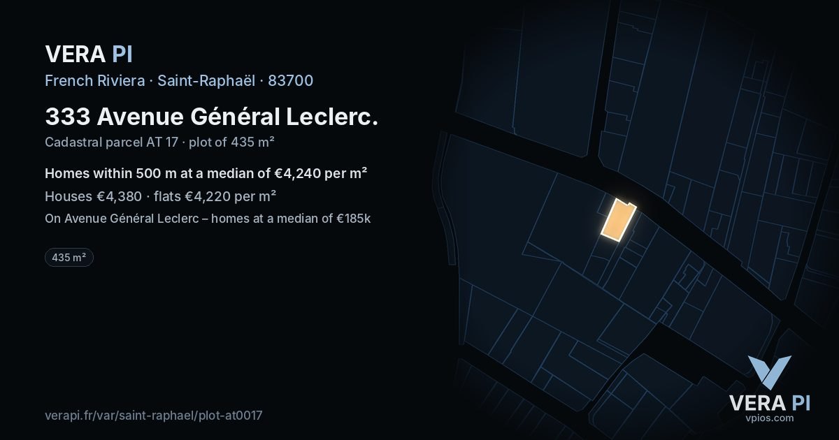 333 Avenue Général Leclerc, Saint-Raphaël at night – the plot lit, the parcels around coloured by the prices near them