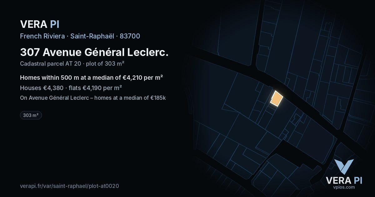 307 Avenue Général Leclerc, Saint-Raphaël at night – the plot lit, the parcels around coloured by the prices near them