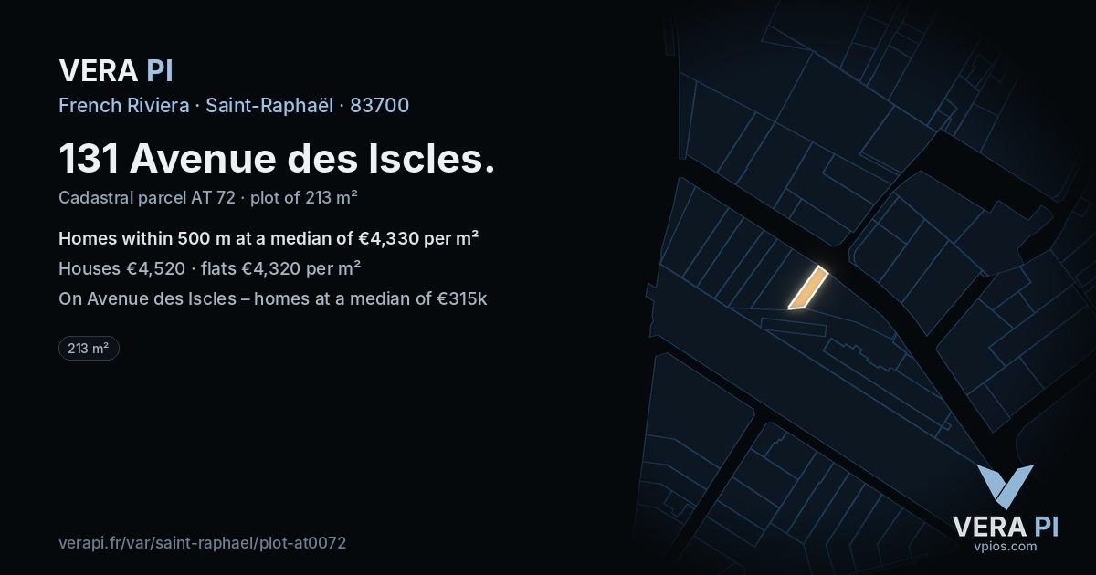 131 Avenue des Iscles, Saint-Raphaël at night – the plot lit, the parcels around coloured by the prices near them