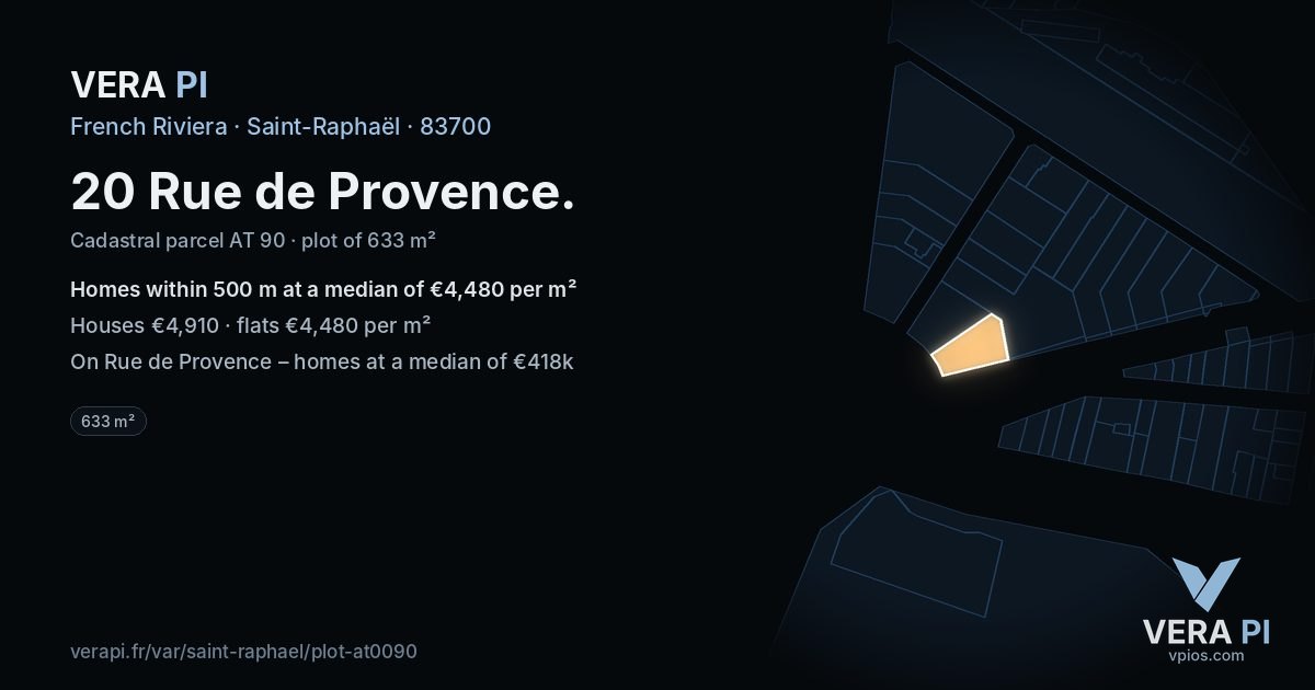 20 Rue de Provence, Saint-Raphaël at night – the plot lit, the parcels around coloured by the prices near them