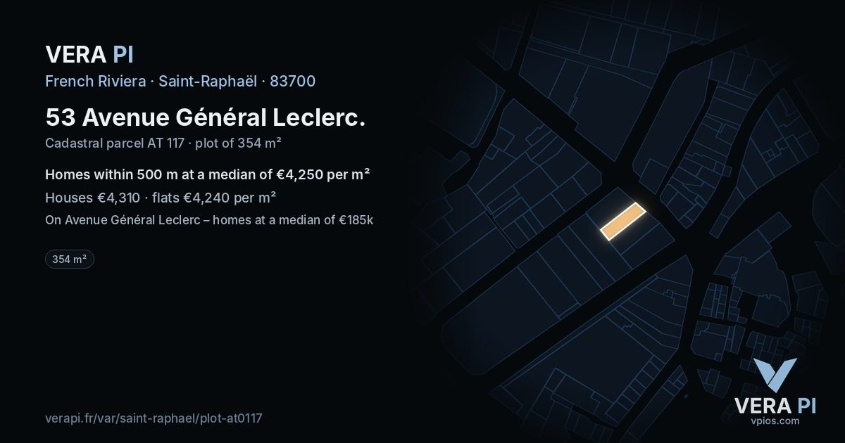 53 Avenue Général Leclerc, Saint-Raphaël at night – the plot lit, the parcels around coloured by the prices near them