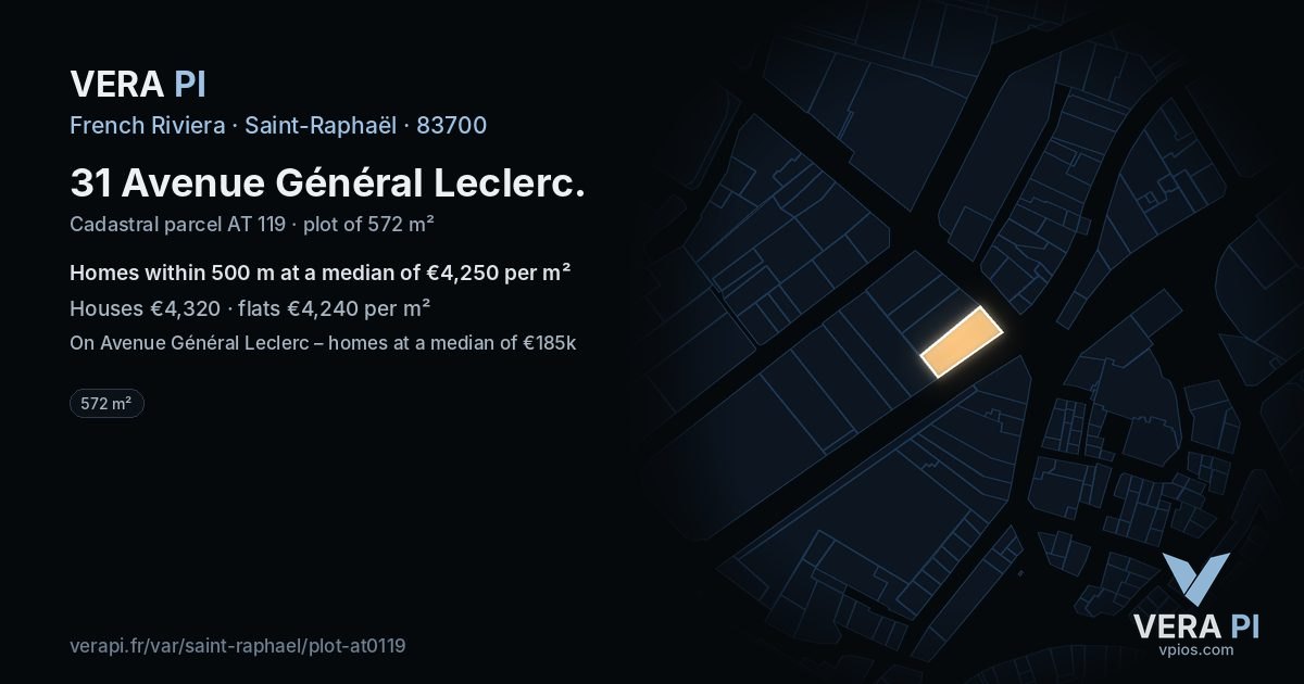 31 Avenue Général Leclerc, Saint-Raphaël at night – the plot lit, the parcels around coloured by the prices near them