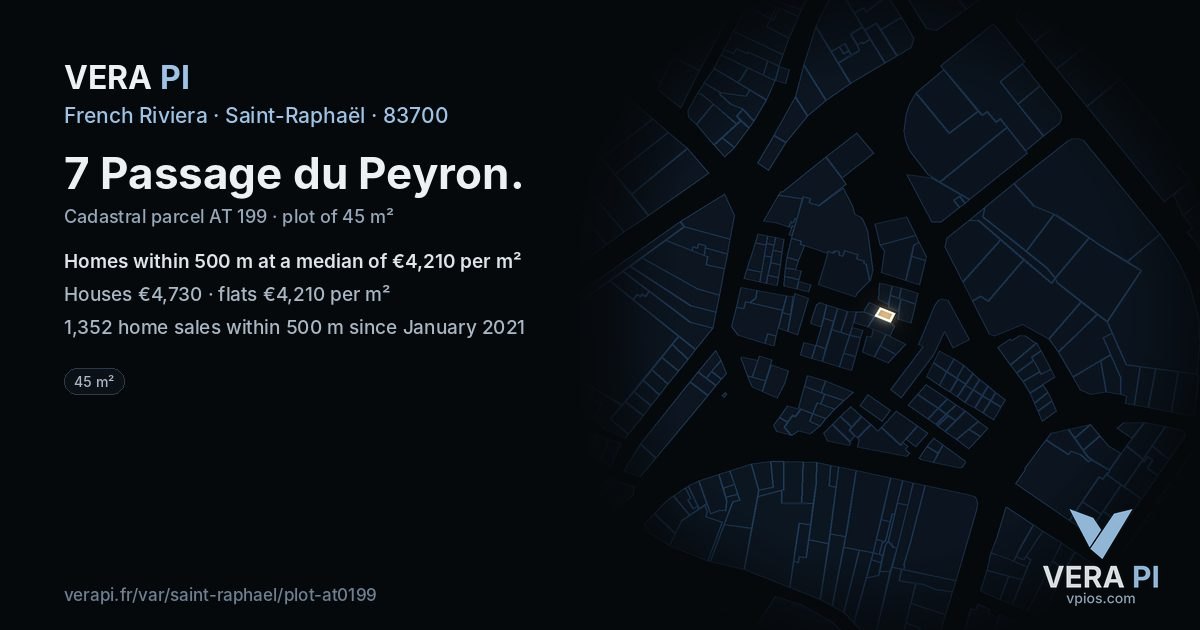 7 Passage du Peyron, Saint-Raphaël at night – the plot lit, the parcels around coloured by the prices near them