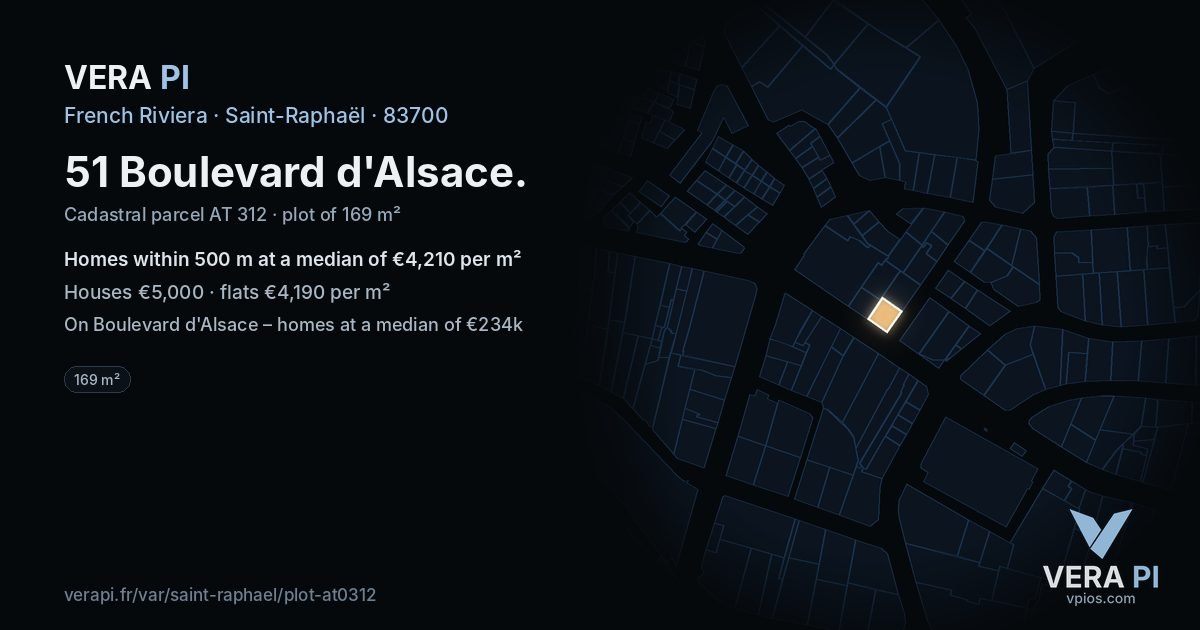 51 Boulevard d'Alsace, Saint-Raphaël at night – the plot lit, the parcels around coloured by the prices near them