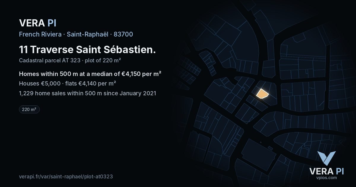 11 Traverse Saint Sébastien, Saint-Raphaël at night – the plot lit, the parcels around coloured by the prices near them
