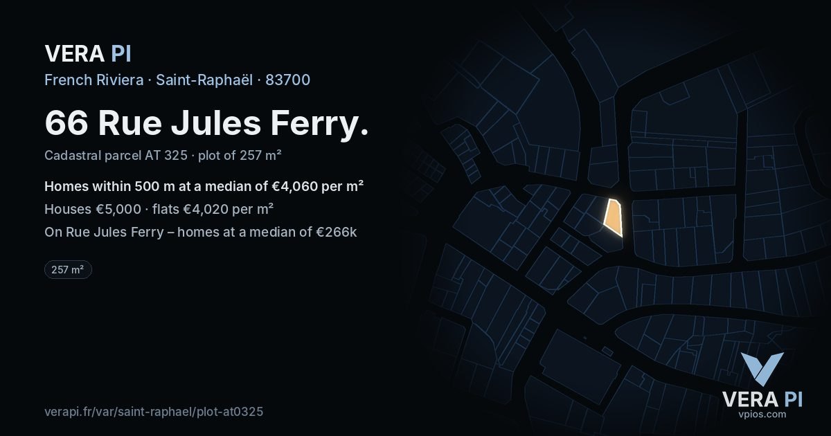 66 Rue Jules Ferry, Saint-Raphaël at night – the plot lit, the parcels around coloured by the prices near them