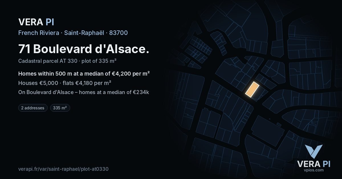 71 Boulevard d'Alsace, Saint-Raphaël at night – the plot lit, the parcels around coloured by the prices near them