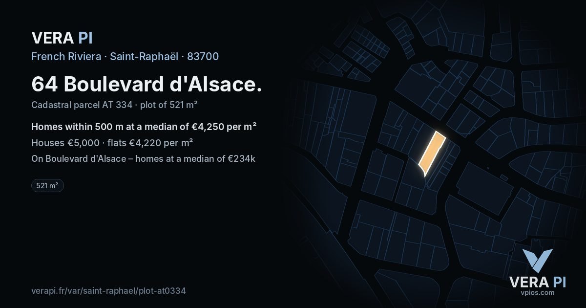 64 Boulevard d'Alsace, Saint-Raphaël at night – the plot lit, the parcels around coloured by the prices near them