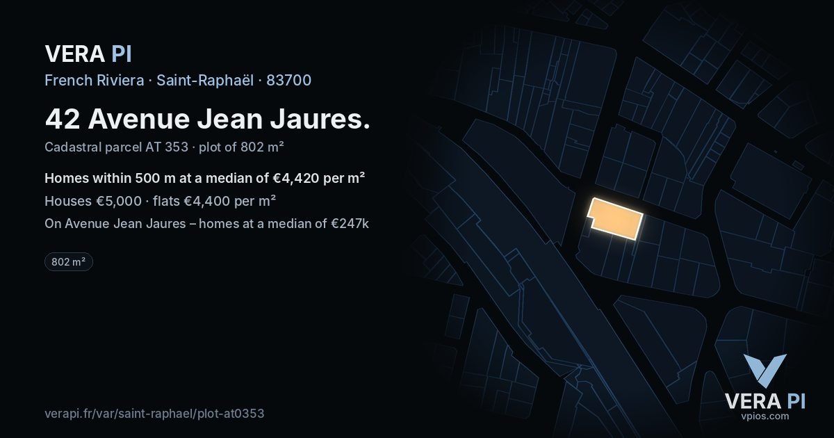 42 Avenue Jean Jaures, Saint-Raphaël at night – the plot lit, the parcels around coloured by the prices near them
