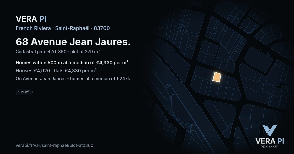 68 Avenue Jean Jaures, Saint-Raphaël at night – the plot lit, the parcels around coloured by the prices near them