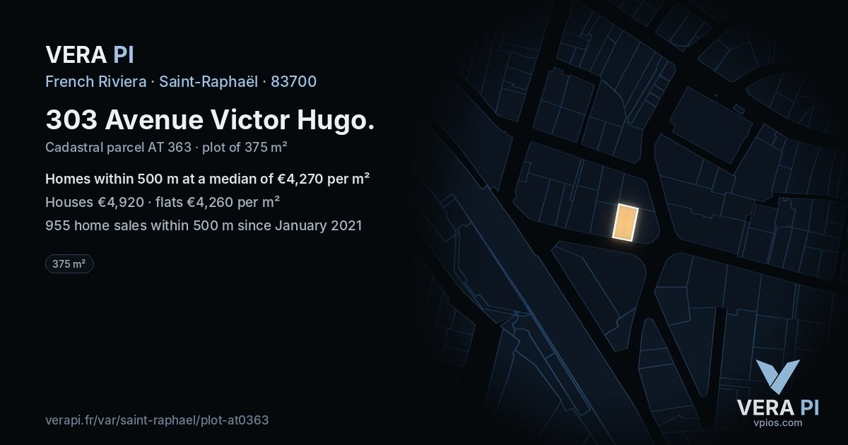 303 Avenue Victor Hugo, Saint-Raphaël at night – the plot lit, the parcels around coloured by the prices near them
