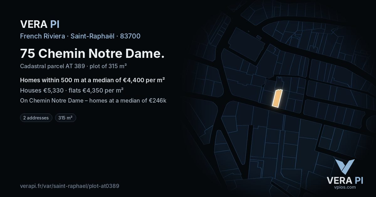 75 Chemin Notre Dame, Saint-Raphaël at night – the plot lit, the parcels around coloured by the prices near them