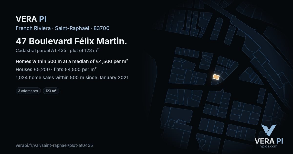 47 Boulevard Félix Martin, Saint-Raphaël at night – the plot lit, the parcels around coloured by the prices near them
