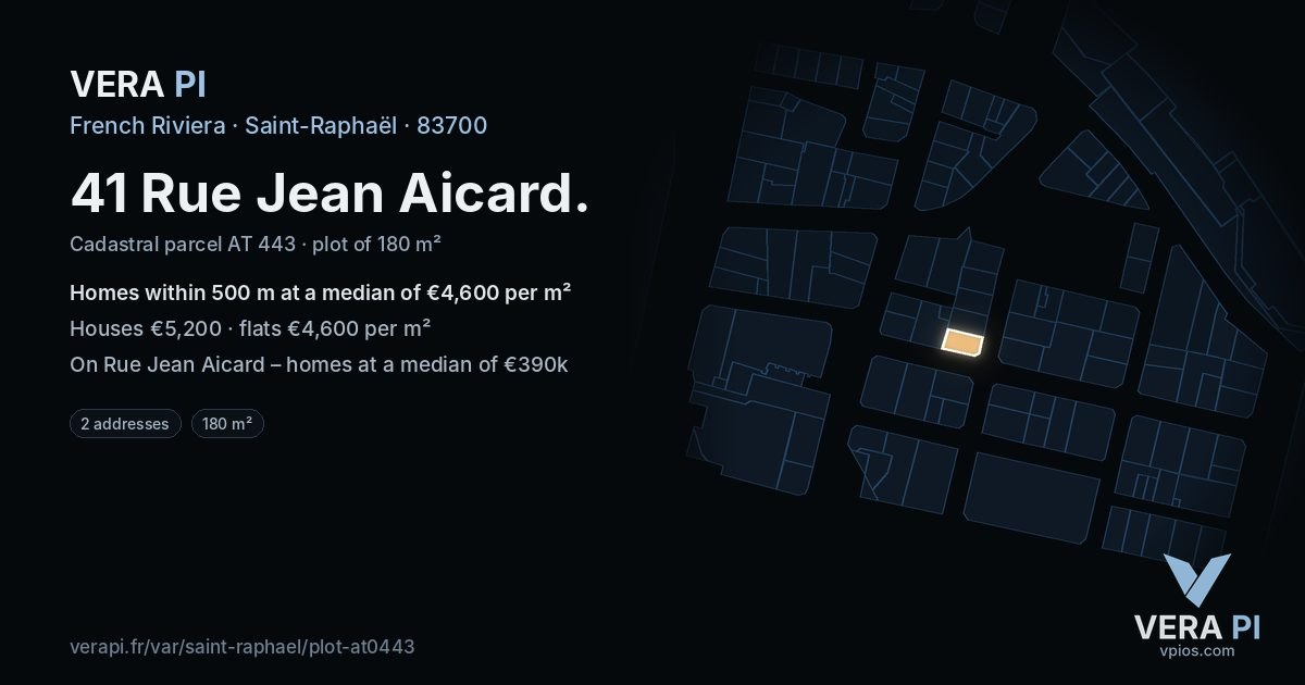 41 Rue Jean Aicard, Saint-Raphaël at night – the plot lit, the parcels around coloured by the prices near them