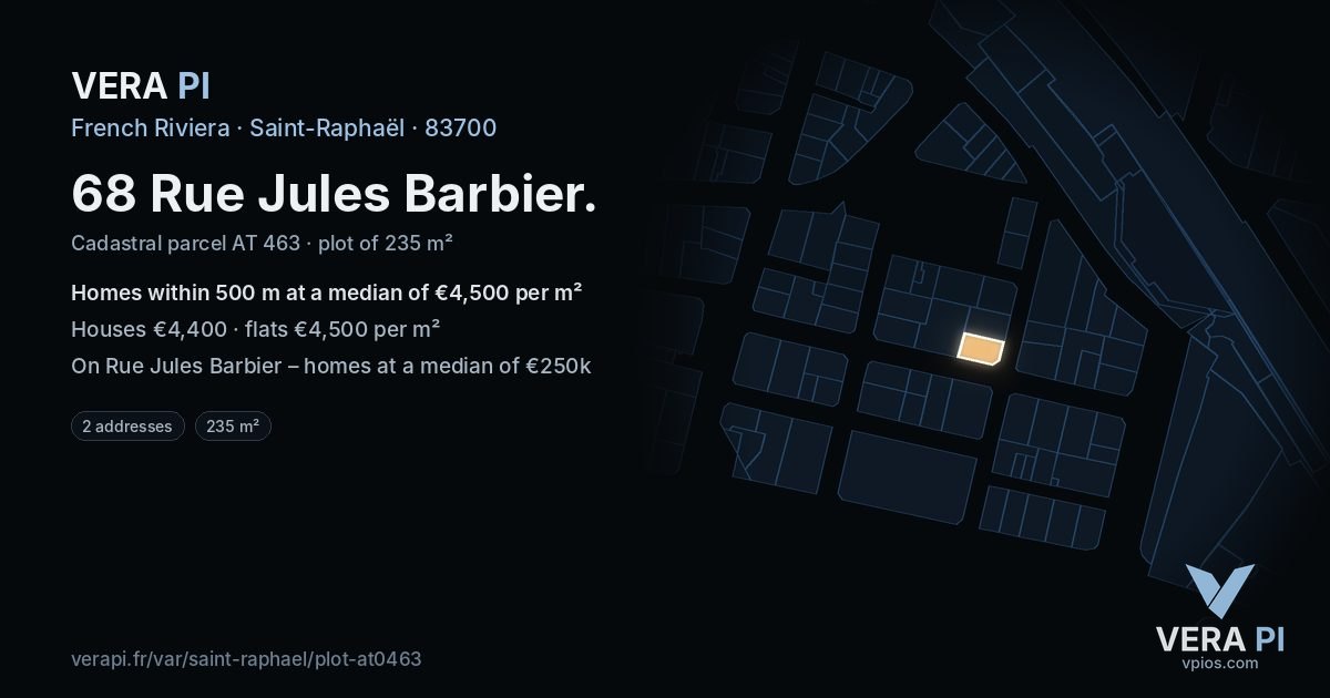 68 Rue Jules Barbier, Saint-Raphaël at night – the plot lit, the parcels around coloured by the prices near them