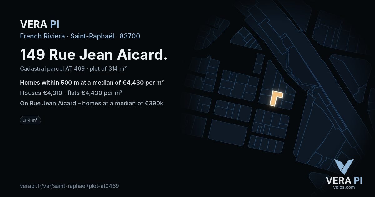 149 Rue Jean Aicard, Saint-Raphaël at night – the plot lit, the parcels around coloured by the prices near them