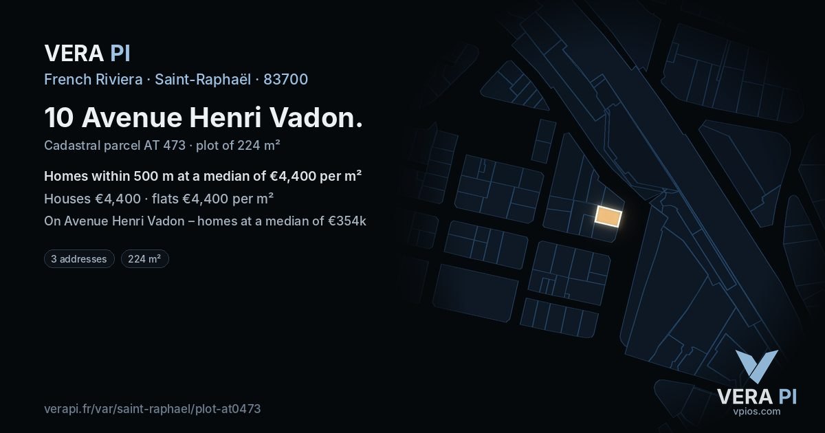 10 Avenue Henri Vadon, Saint-Raphaël at night – the plot lit, the parcels around coloured by the prices near them