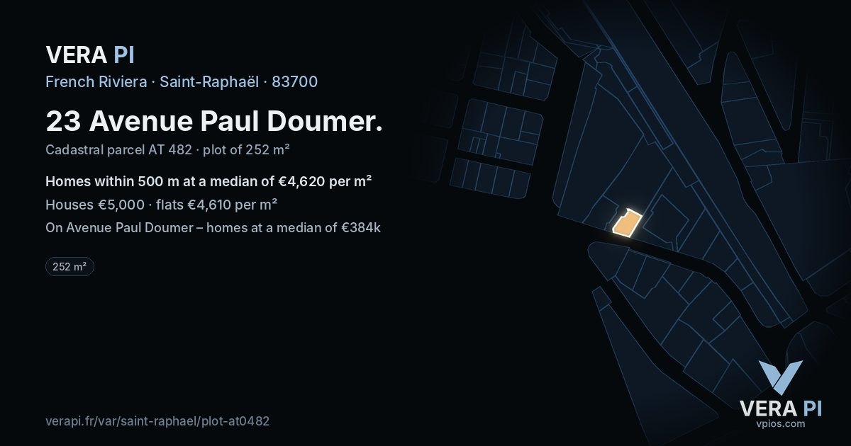 23 Avenue Paul Doumer, Saint-Raphaël at night – the plot lit, the parcels around coloured by the prices near them