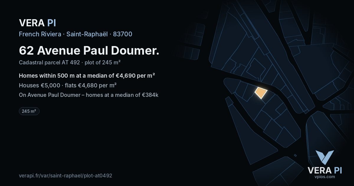 62 Avenue Paul Doumer, Saint-Raphaël at night – the plot lit, the parcels around coloured by the prices near them