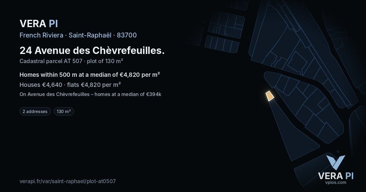 24 Avenue des Chèvrefeuilles, Saint-Raphaël at night – the plot lit, the parcels around coloured by the prices near them