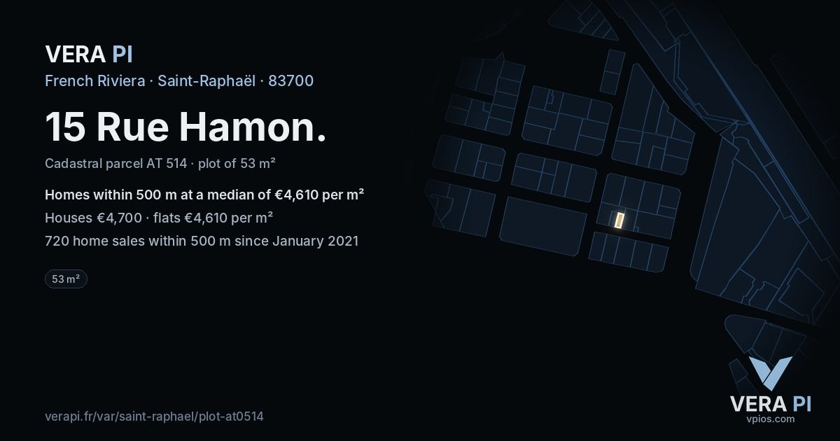 15 Rue Hamon, Saint-Raphaël at night – the plot lit, the parcels around coloured by the prices near them