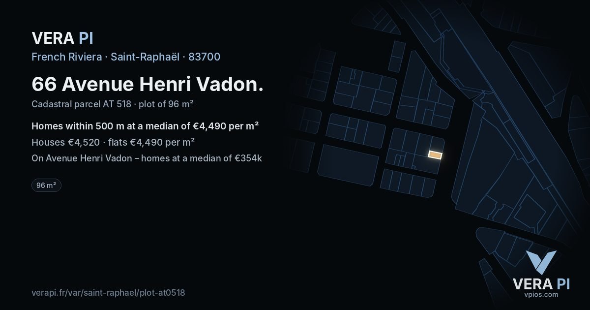 66 Avenue Henri Vadon, Saint-Raphaël at night – the plot lit, the parcels around coloured by the prices near them