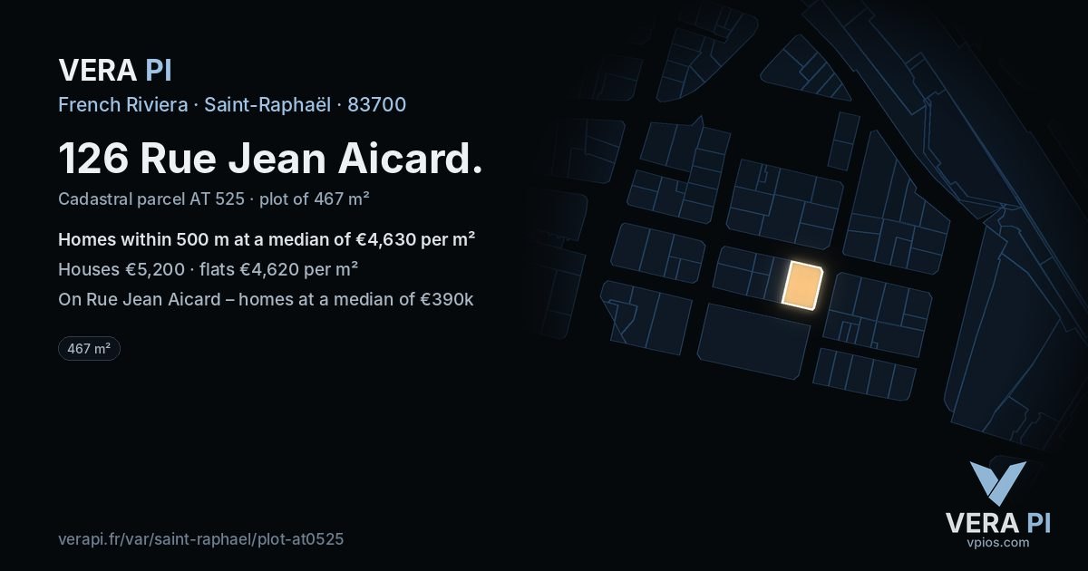 126 Rue Jean Aicard, Saint-Raphaël at night – the plot lit, the parcels around coloured by the prices near them