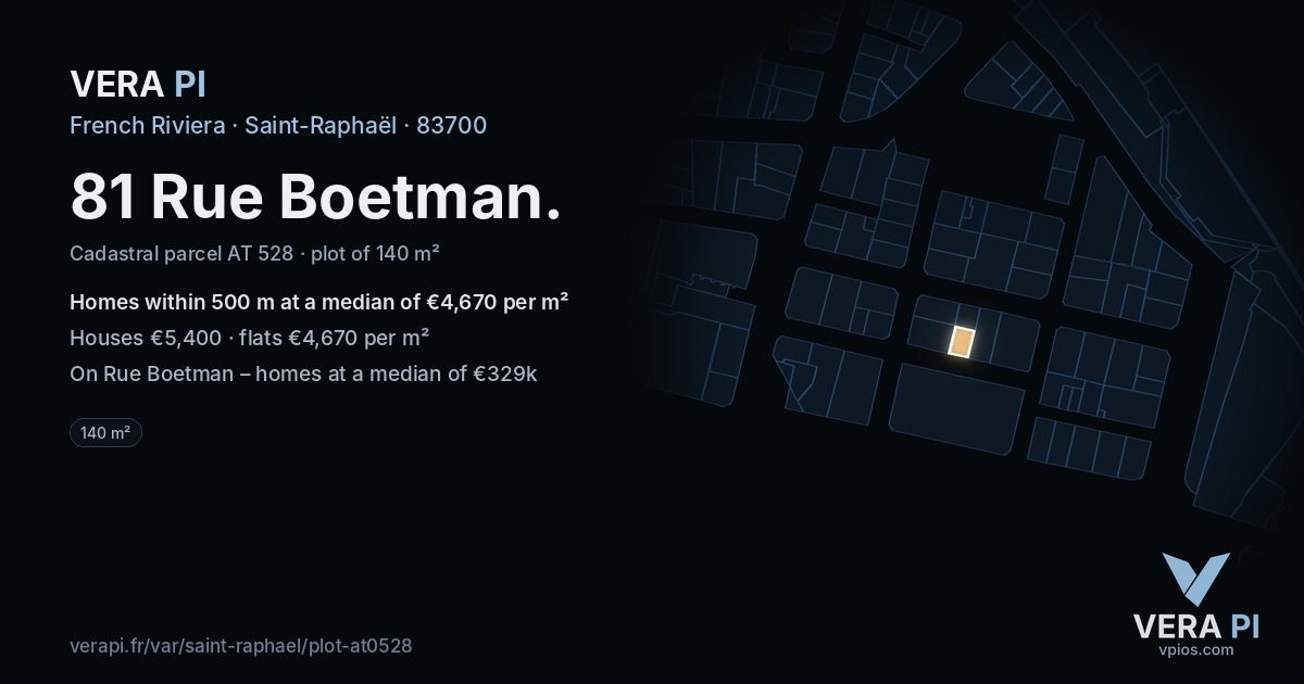81 Rue Boetman, Saint-Raphaël at night – the plot lit, the parcels around coloured by the prices near them