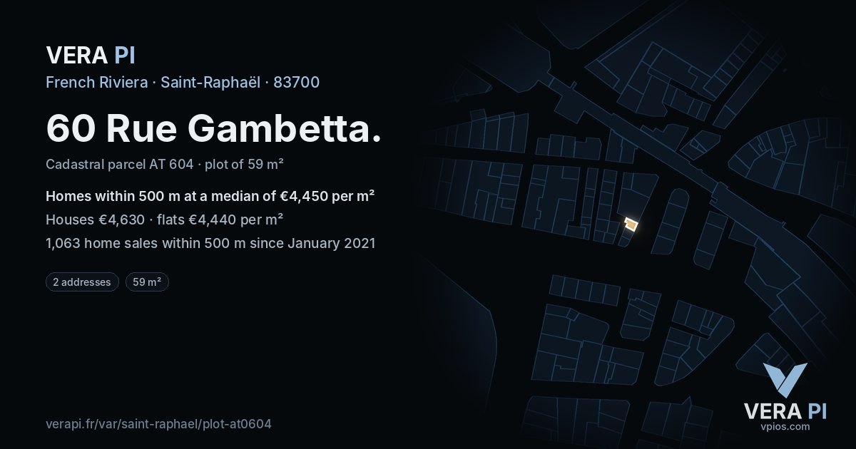 60 Rue Gambetta, Saint-Raphaël at night – the plot lit, the parcels around coloured by the prices near them