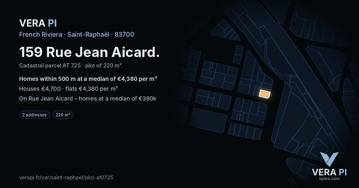 159 Rue Jean Aicard, Saint-Raphaël at night – the plot lit, the parcels around coloured by the prices near them