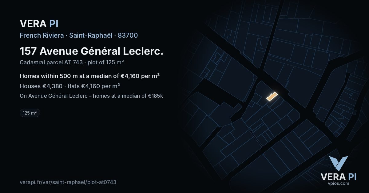 157 Avenue Général Leclerc, Saint-Raphaël at night – the plot lit, the parcels around coloured by the prices near them