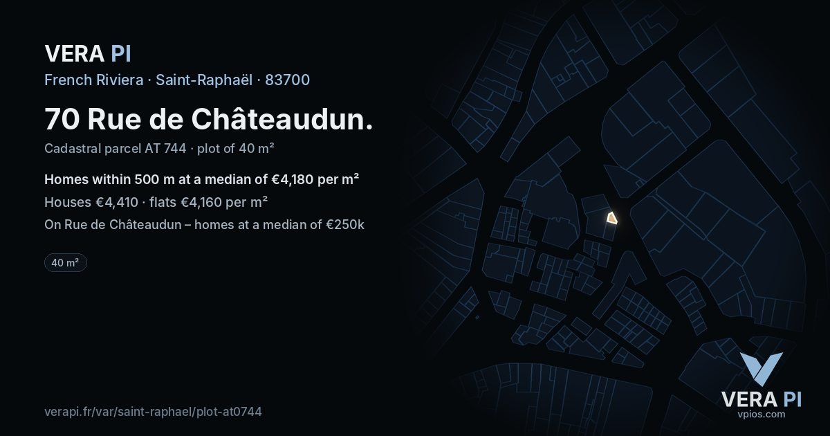 70 Rue de Châteaudun, Saint-Raphaël at night – the plot lit, the parcels around coloured by the prices near them