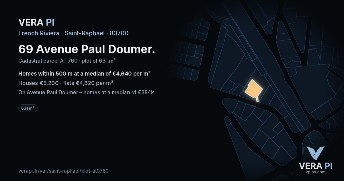 69 Avenue Paul Doumer, Saint-Raphaël at night – the plot lit, the parcels around coloured by the prices near them