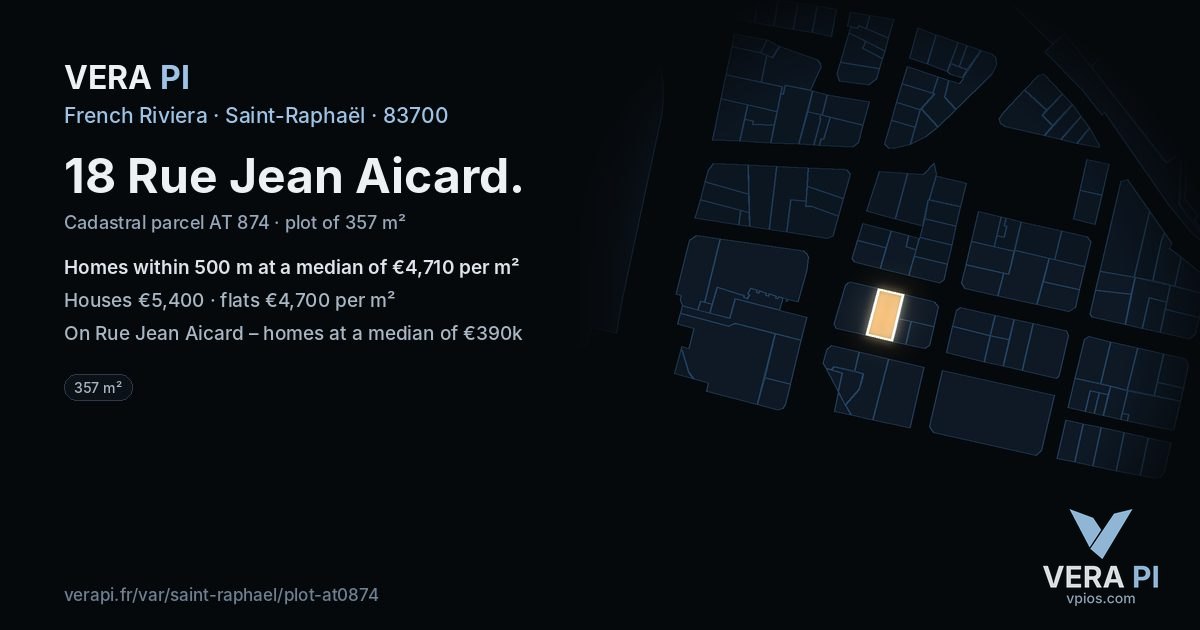 18 Rue Jean Aicard, Saint-Raphaël at night – the plot lit, the parcels around coloured by the prices near them