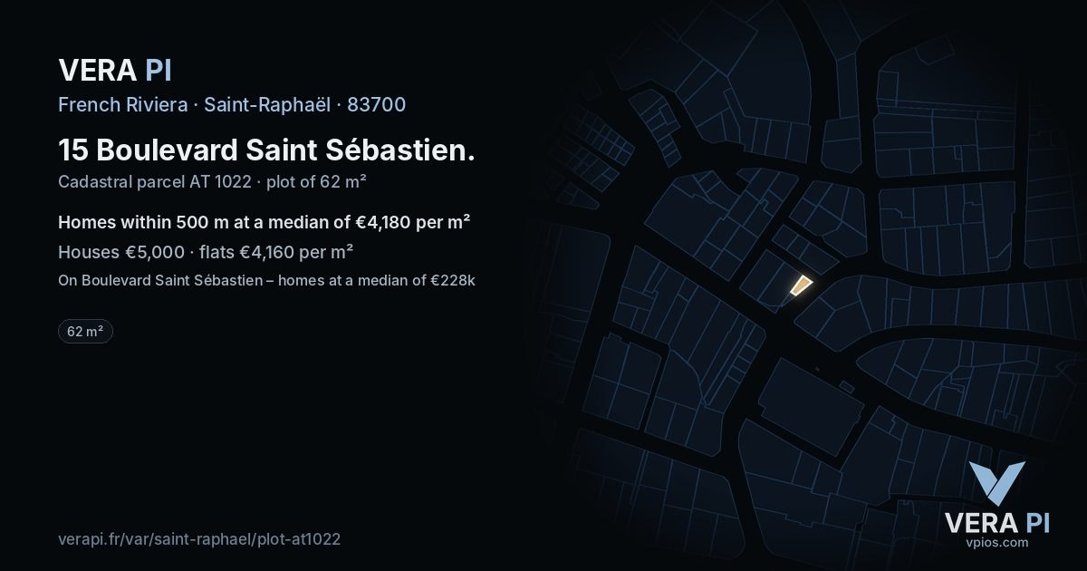 15 Boulevard Saint Sébastien, Saint-Raphaël at night – the plot lit, the parcels around coloured by the prices near them