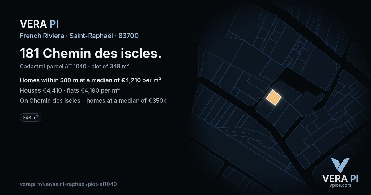 181 Chemin des iscles, Saint-Raphaël at night – the plot lit, the parcels around coloured by the prices near them