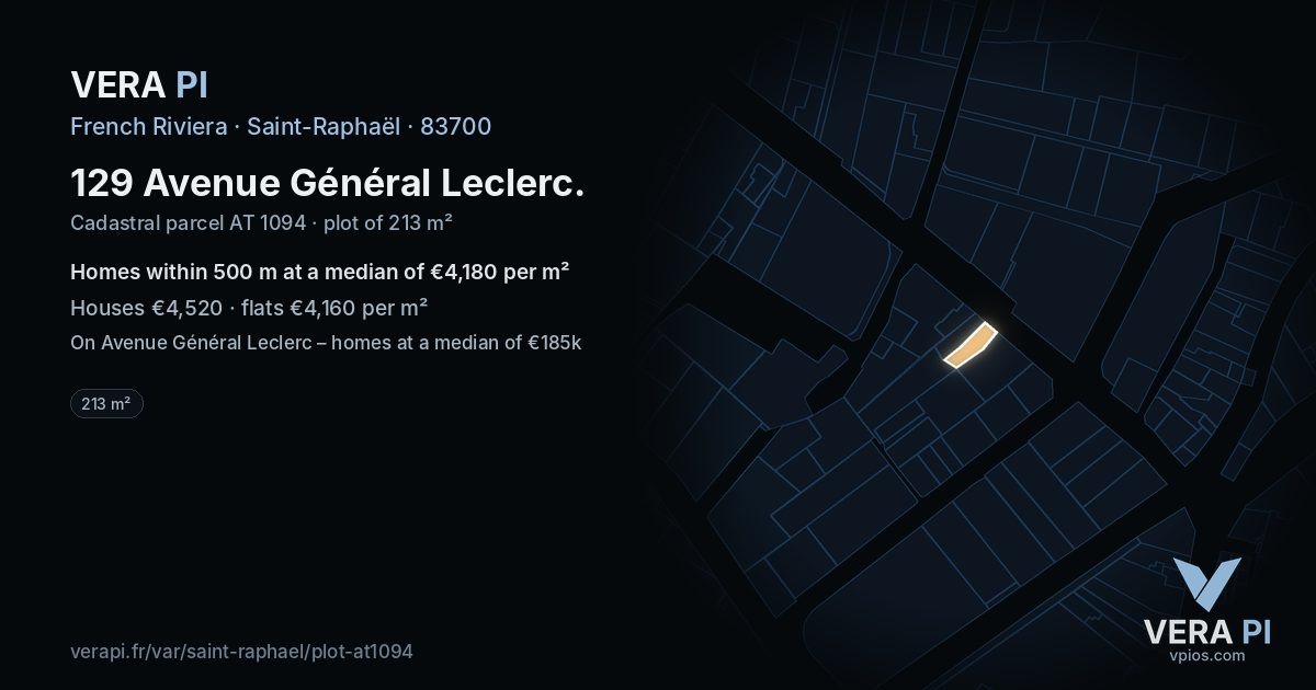 129 Avenue Général Leclerc, Saint-Raphaël at night – the plot lit, the parcels around coloured by the prices near them