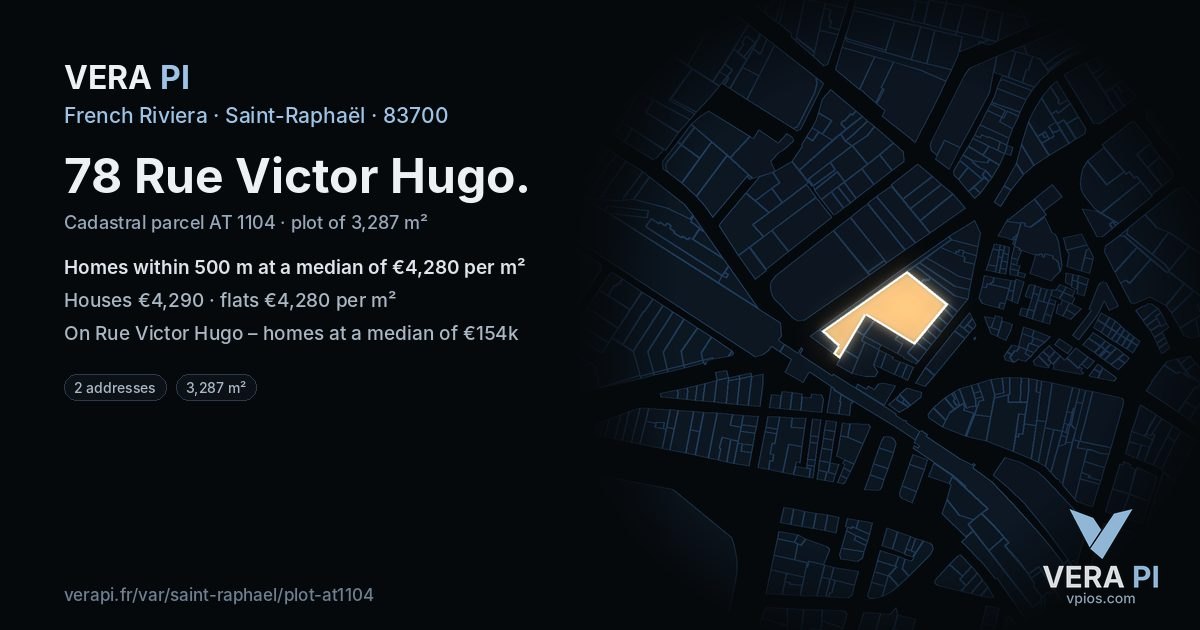 78 Rue Victor Hugo, Saint-Raphaël at night – the plot lit, the parcels around coloured by the prices near them