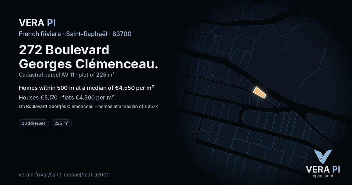 272 Boulevard Georges Clémenceau, Saint-Raphaël at night – the plot lit, the parcels around coloured by the prices near them
