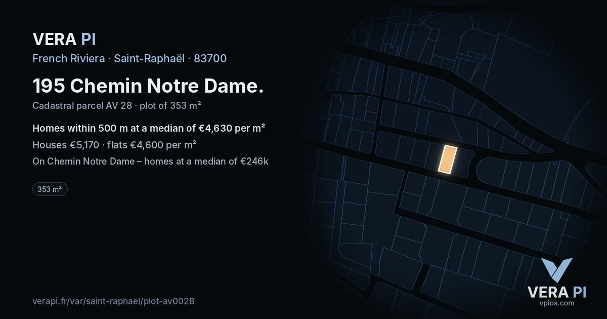 195 Chemin Notre Dame, Saint-Raphaël at night – the plot lit, the parcels around coloured by the prices near them