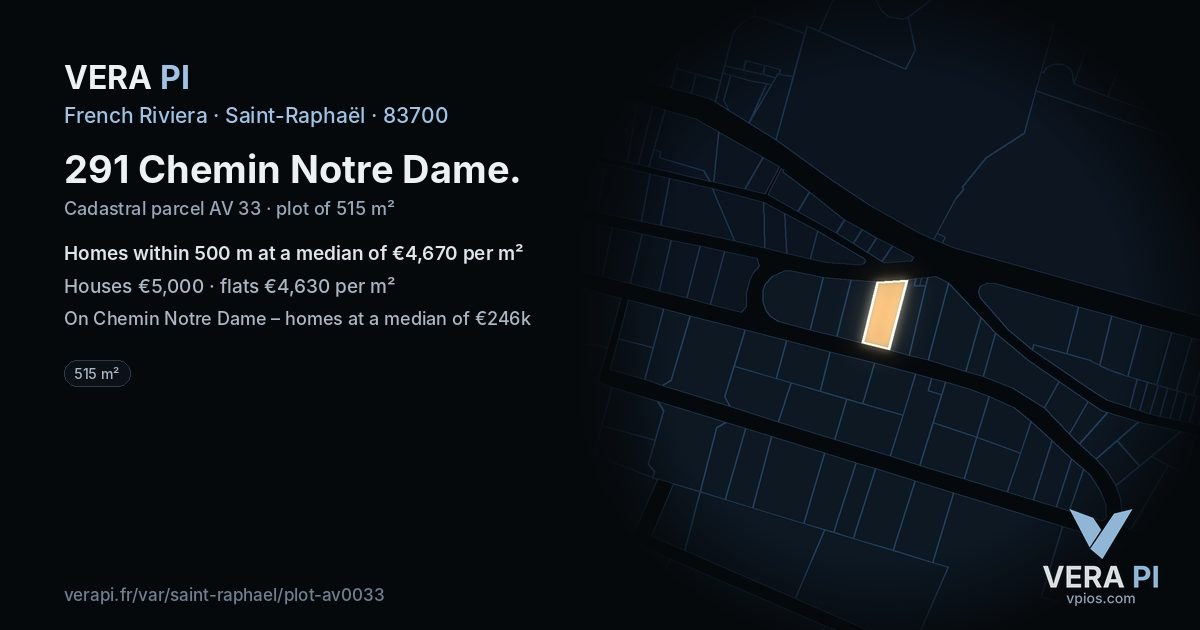 291 Chemin Notre Dame, Saint-Raphaël at night – the plot lit, the parcels around coloured by the prices near them