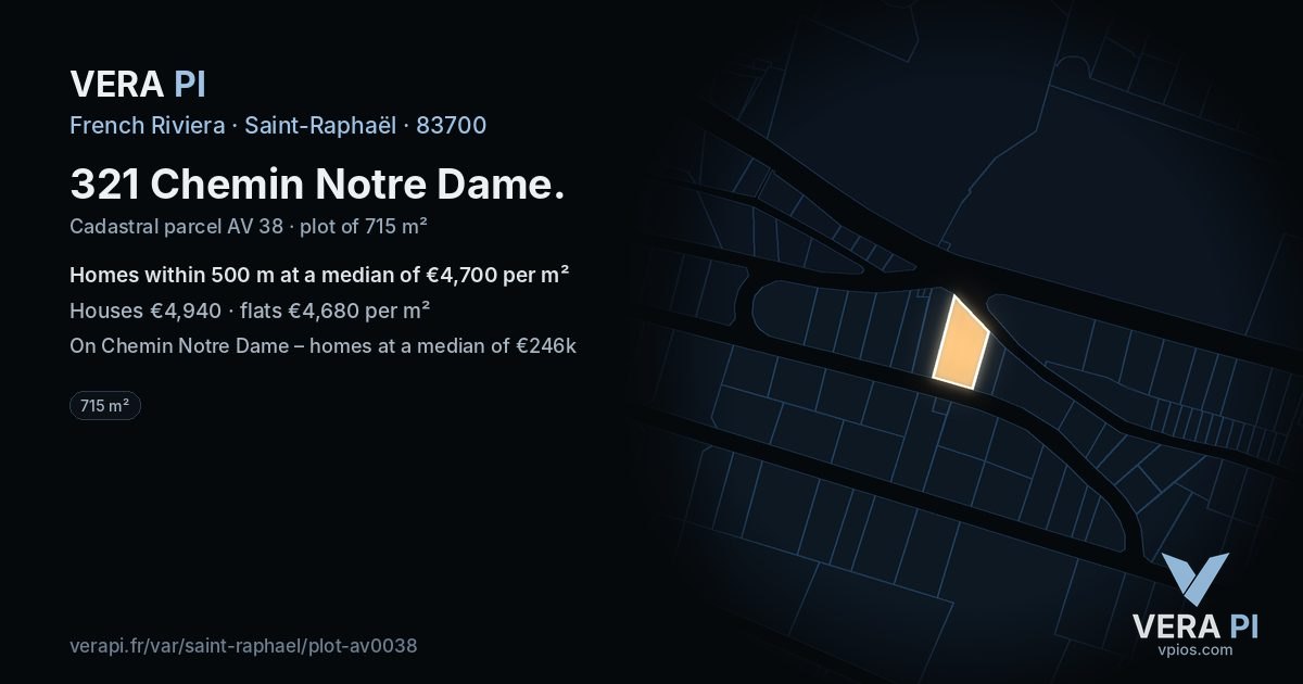 321 Chemin Notre Dame, Saint-Raphaël at night – the plot lit, the parcels around coloured by the prices near them