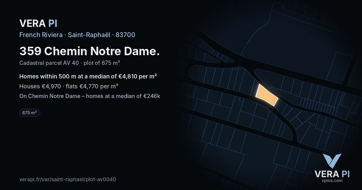 359 Chemin Notre Dame, Saint-Raphaël at night – the plot lit, the parcels around coloured by the prices near them