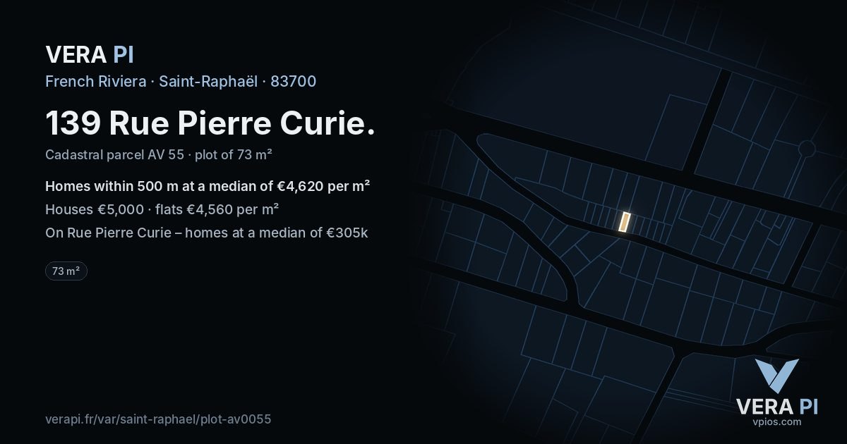 139 Rue Pierre Curie, Saint-Raphaël at night – the plot lit, the parcels around coloured by the prices near them