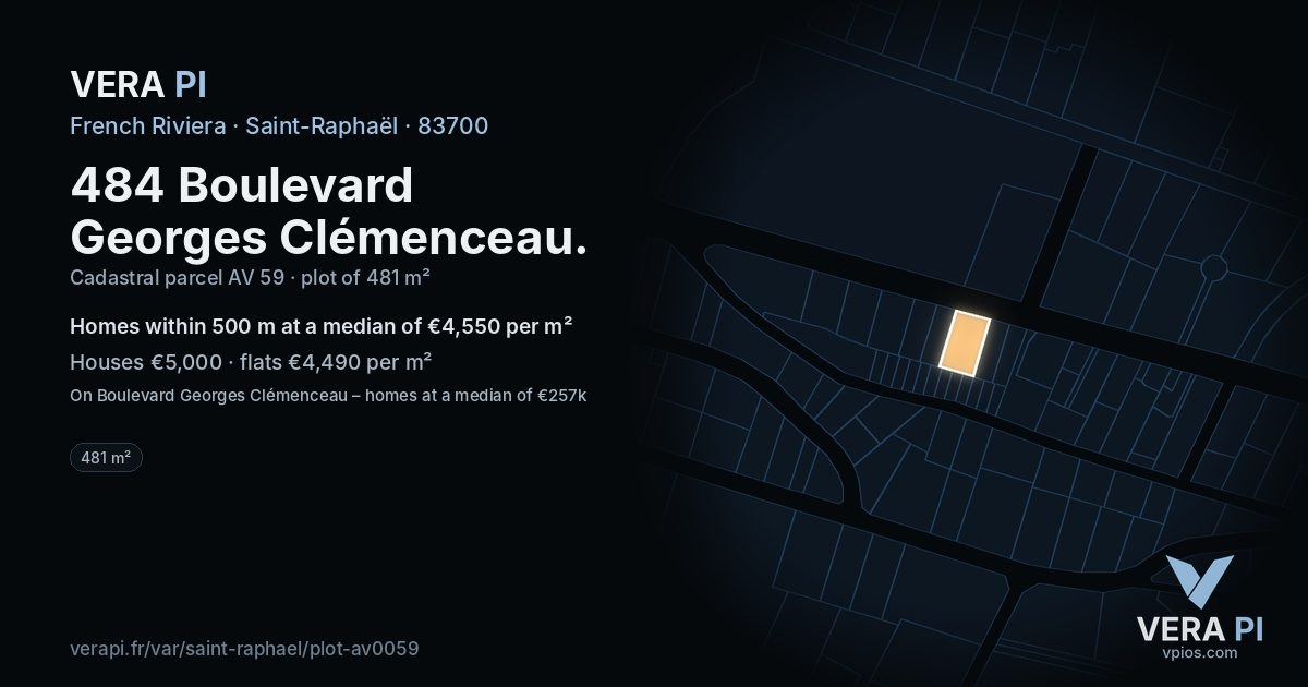 484 Boulevard Georges Clémenceau, Saint-Raphaël at night – the plot lit, the parcels around coloured by the prices near them