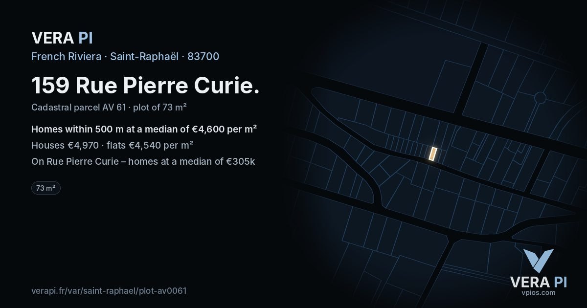159 Rue Pierre Curie, Saint-Raphaël at night – the plot lit, the parcels around coloured by the prices near them